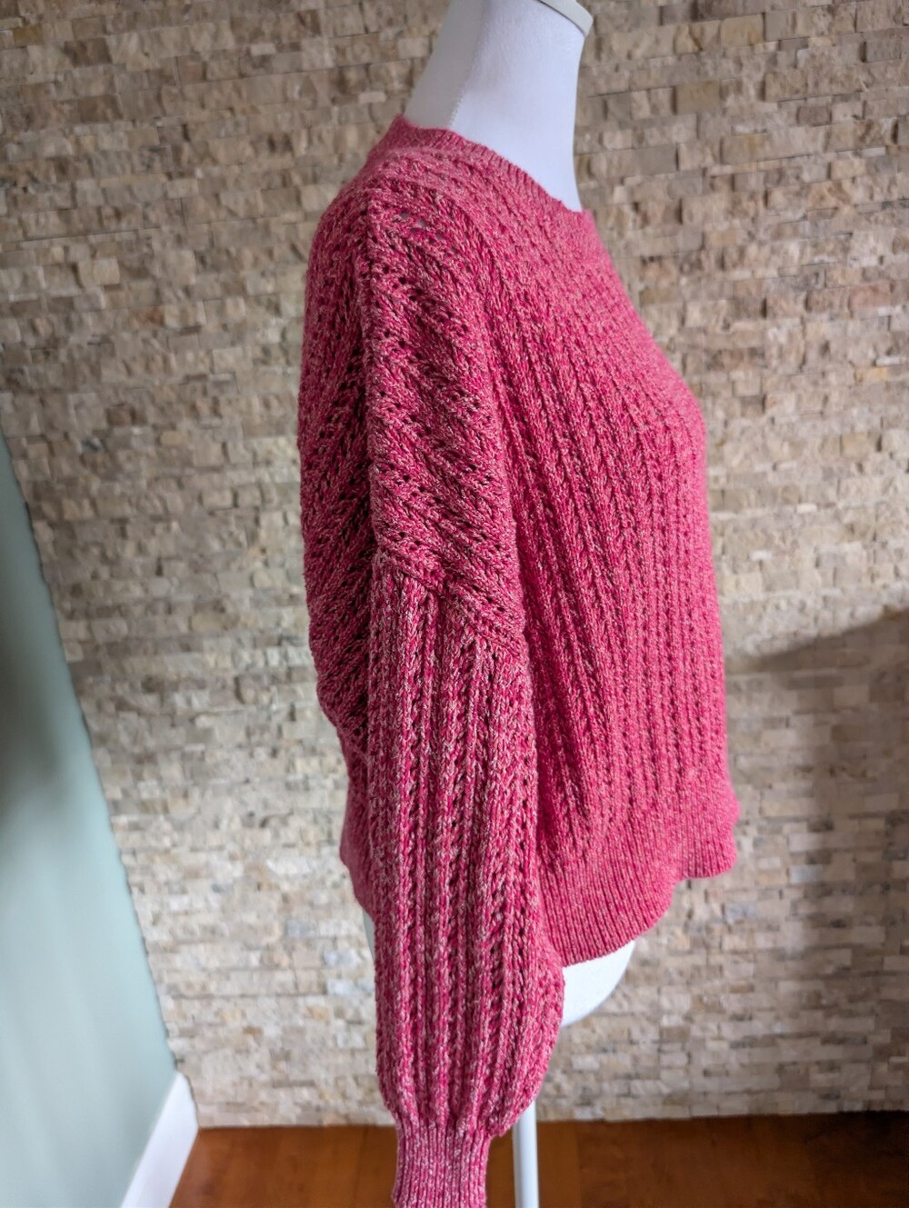 Rag & Bone Edie Open Stitch Pink Knit Crewneck Cotton Blend Sweater Sz Small image 2